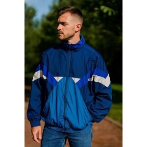 Members Only Vintage Windbreaker Jacket Men Medium Colorblock Full Zip Geometric